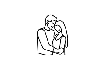 Romantic couple line art embrace love illustration