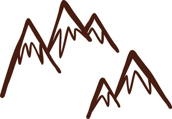 Hand-drawn brown line mountain peaks are appearing on transparent background, showing jagged ridges