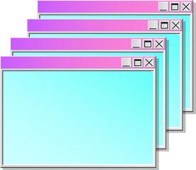 Showing stacking app windows with violet-pink gradient bars and control icons on transparent canvas