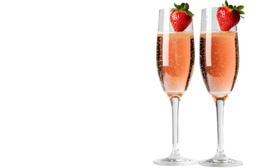 Romantic champagne glasses with strawberries perfect for Valentines Day celebration isolated on transparent background PNG