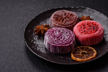 Chinese mooncake is an Asian sweet dessert. Asian mooncake as a background for your design