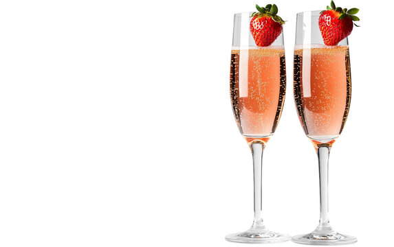 Romantic champagne glasses with strawberries perfect for Valentines Day celebration isolated on transparent background PNG - Powered by Adobe