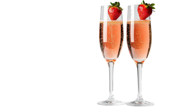 Romantic champagne glasses with strawberries perfect for Valentines Day celebration isolated on transparent background PNG