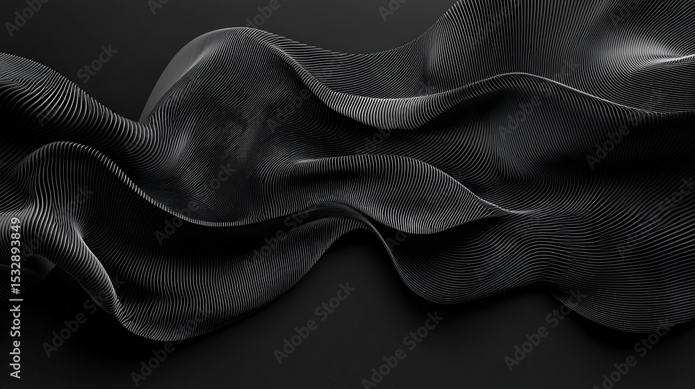 Poster monochromatic undulating fabric background with precise line detailing