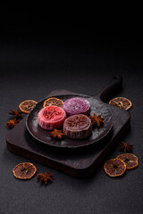 Chinese mooncake is an Asian sweet dessert. Asian mooncake as a background for your design