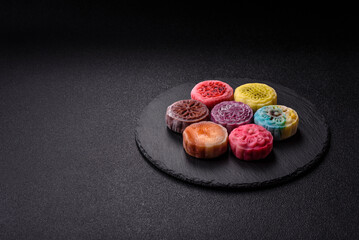 Chinese mooncake is an Asian sweet dessert. Asian mooncake as a background for your design