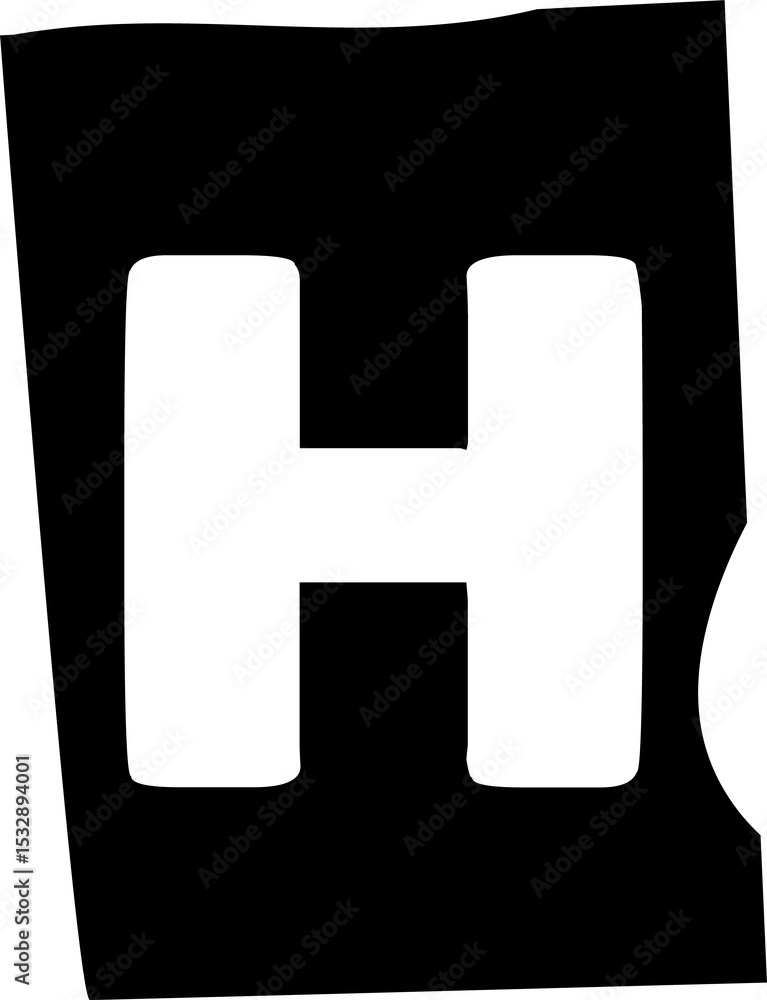 Poster design is featuring bold geometric letter h on transparent background with partial circle shape