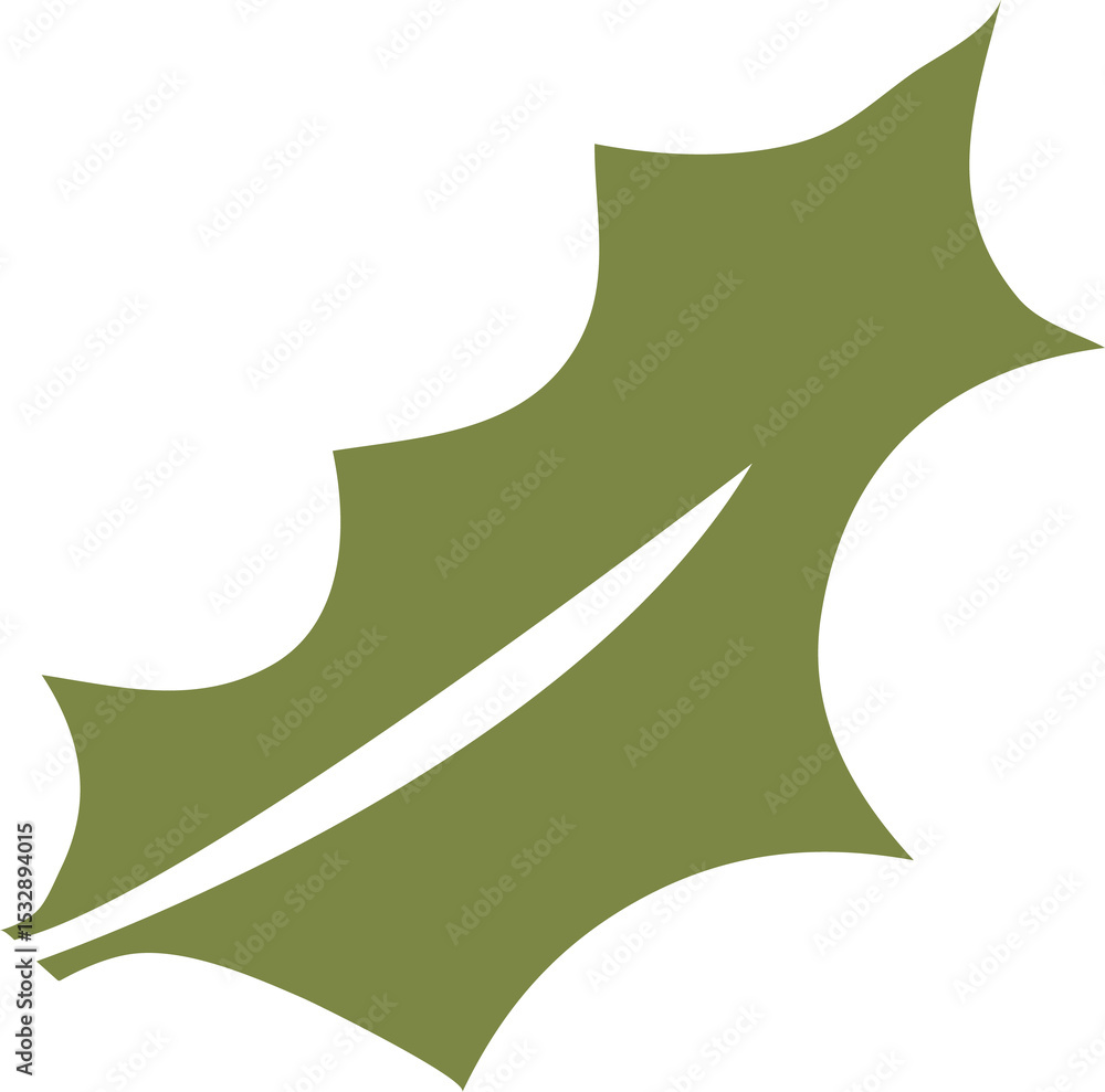 Poster green leaf is floating on transparent background, showing flat vector with pointed lobes and midrib