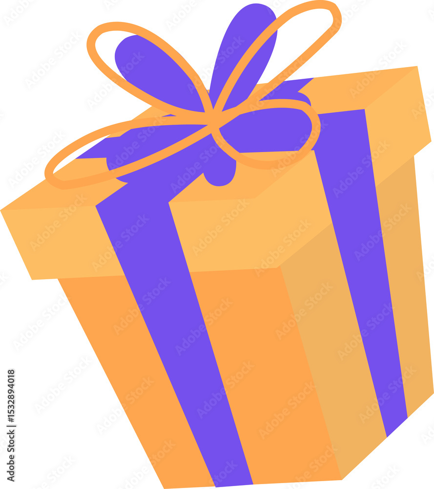 Poster stylized 3d render showing gift box floating on transparent backdrop, featuring violet ribbon bow