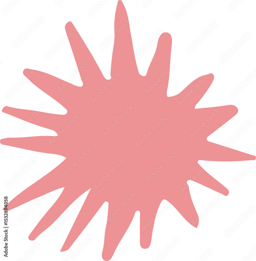 Poster abstract pink starburst shape is radiating spiky points on transparent background in flat design