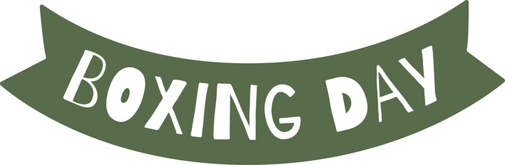 Ribbon banner is floating on transparent background, displaying BOXING DAY text, flat design