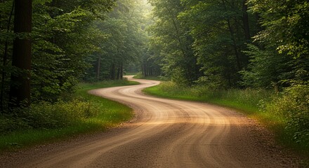 Obraz premium Gravel Road Winding Through a Forest
