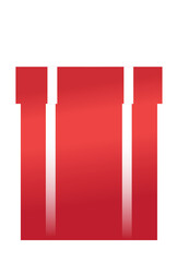 Red gift box is being shown in flat design, with white ribbons and bow, transparent background