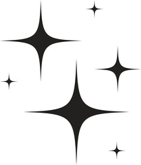 Five four-pointed sparkle icons are floating in flat vector illustration, on transparent background
