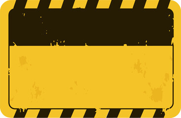 Displaying flat warning sign with distressed yellow and striped border on transparent background
