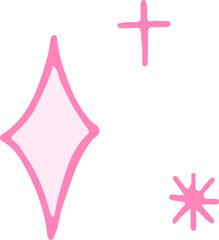 Three pink sparkles are shining on transparent canvas with diamond cross starburst, copy space