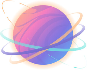 Floating flat gradient sphere with swirling ribbon rings and linear accents on transparent backdrop