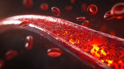 Blood vessel closeup with red blood cells
