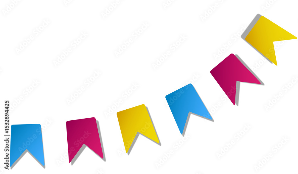 Poster decorative pennant flags are hanging on thin cord in flat vector style on transparent background
