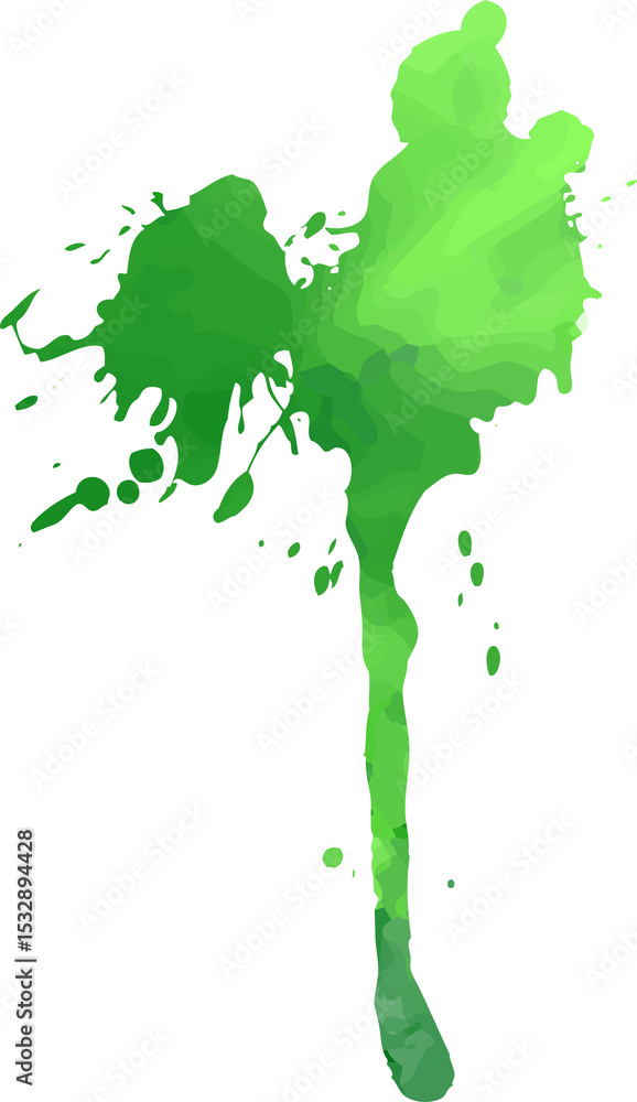 Poster abstract green paint splatter showing tree silhouette and gradient tones on transparent background
