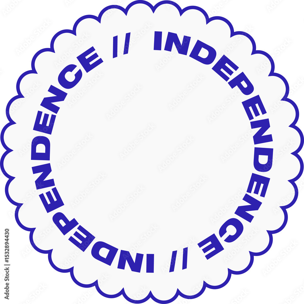 Aufkleber flat scalloped badge is floating on transparent background repeating independence text, copy space