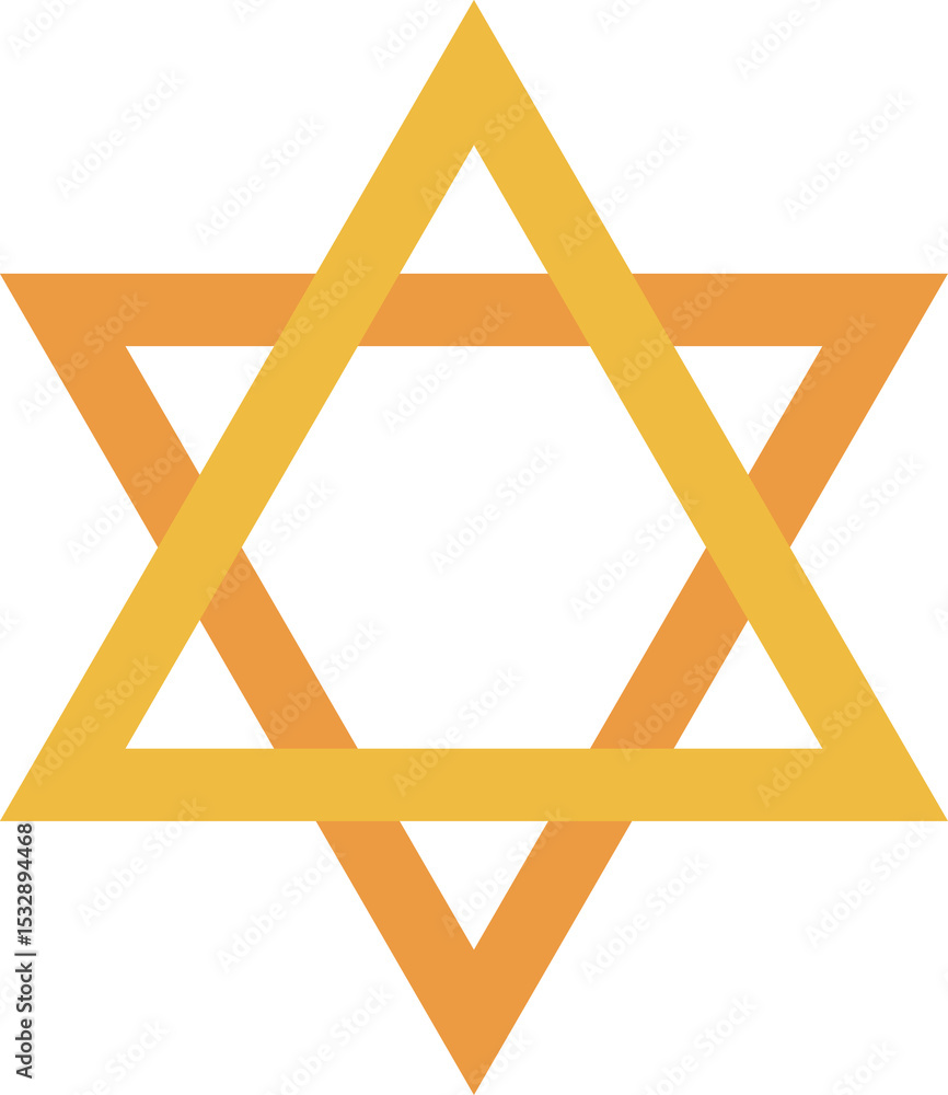 Poster two triangles are intersecting in flat design, forming six-pointed star with transparent background