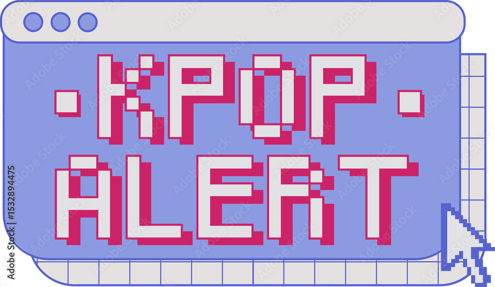 Aufkleber pixel art window is showing k-pop alert with toolbar, grid and arrow on transparent background