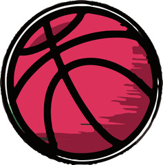 Stylized basketball is featuring brush textures, red panels, black seams on transparent background