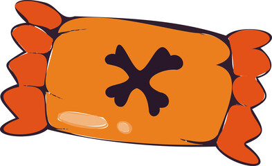 Featuring vector wrapped candy with orange twisted ends and dark X motif, transparent background