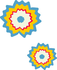 Two starburst shapes are floating in flat design, transparent background with multicolor outlines