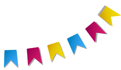 Decorative pennant flags are hanging on thin cord in flat vector style on transparent background
