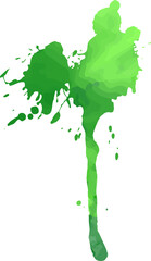 Abstract green paint splatter showing tree silhouette and gradient tones on transparent background