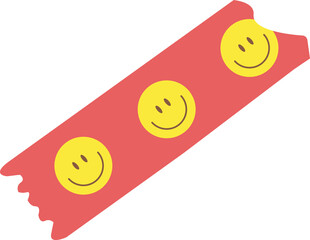 Coral ribbon banner is showing three yellow smiley faces on diagonal, flat transparent background