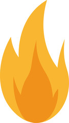 Stylized flame icon is glowing on transparent background, featuring layered yellow-orange curves