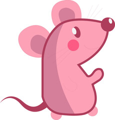 Stylized pink cartoon mouse is standing upright on transparent background, showcasing flat design