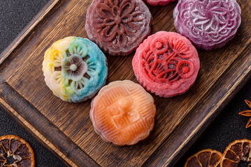 Chinese mooncake is an Asian sweet dessert. Asian mooncake as a background for your design