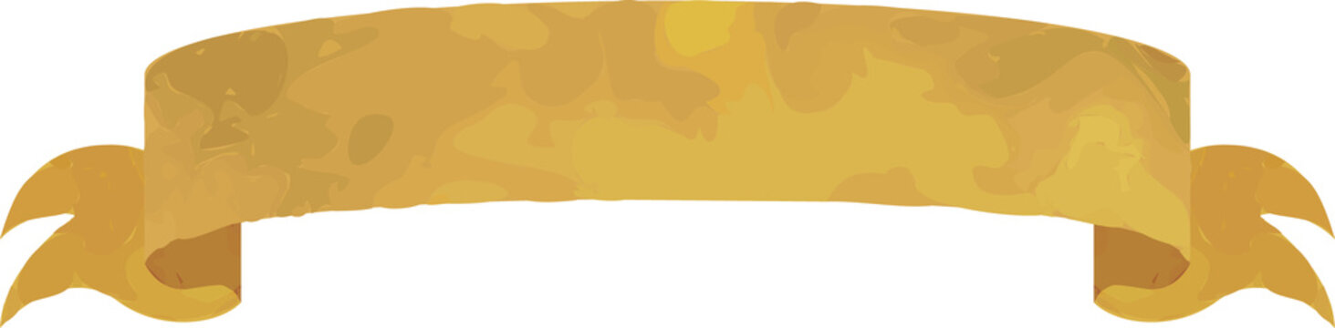 Fototapeta Displaying stylized gold ribbon banner arching with curling ends, textured on transparent backdrop