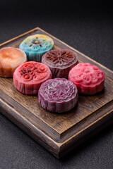 Chinese mooncake is an Asian sweet dessert. Asian mooncake as a background for your design