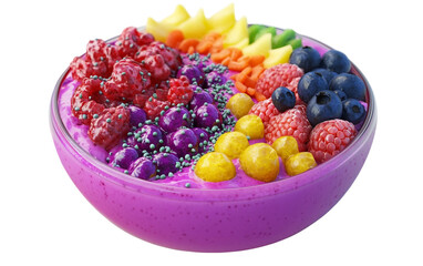 Vibrant berry smoothie bowl topped with colorful fruits seeds and fresh ingredients isolated on transparent background PNG