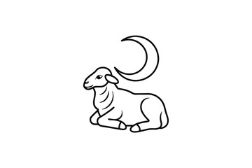 Eid al-adha sheep crescent moon line-art illustration