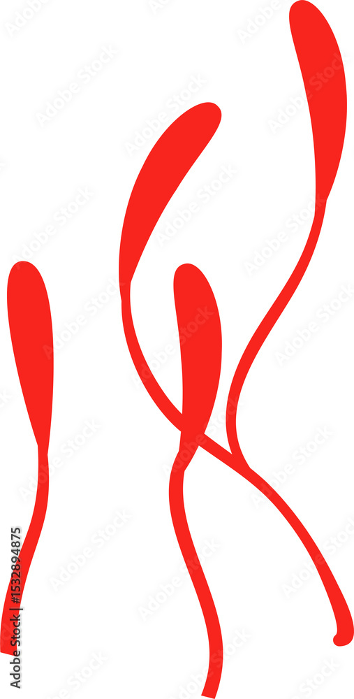 Poster many red curved forms are flowing in flat design with transparent background forming ribbon shapes