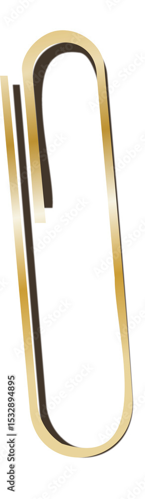 Poster gold paperclip is being displayed in 3d style with metallic gradient on transparent background