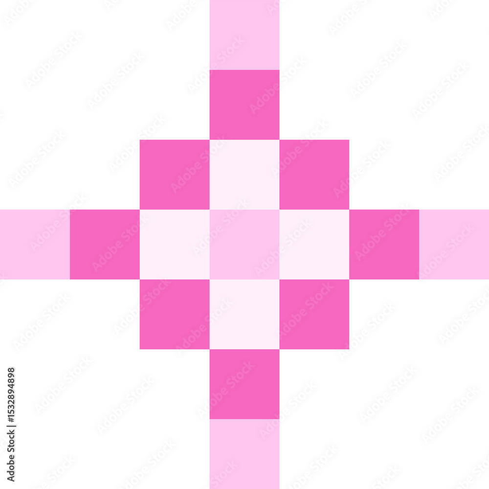 Poster showing symmetrical abstract flat plus-shaped pink square grid on transparent background