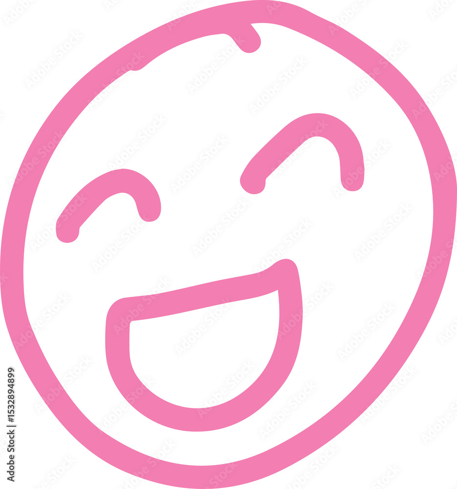 Poster simple round smiling face emoticon is glowing on transparent background in neon pink line drawing