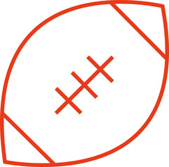 Stylized American football icon is featuring red line drawing with lace on transparent background