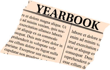 Showing torn paper fragment in flat design, YEARBOOK heading, Latin columns, transparent background