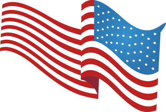 Naklejki Stylized flag is waving over transparent background, with red white stripes and blue canton dots