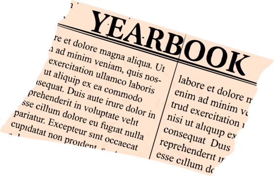 Showing torn paper fragment in flat design, YEARBOOK heading, Latin columns, transparent background