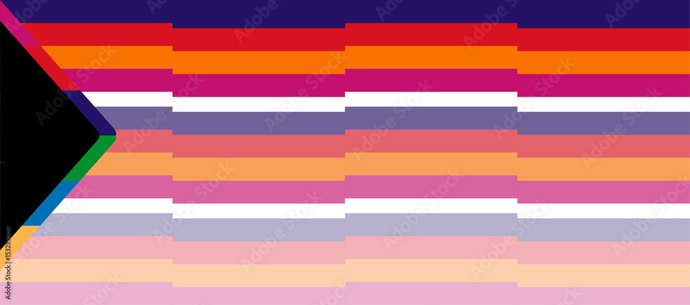 Poster flat design showing converging multicolored stripes forming chevron wedge on transparent background