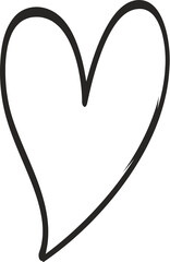 Stylized black heart doodle is floating on transparent background, with uneven hand-drawn strokes